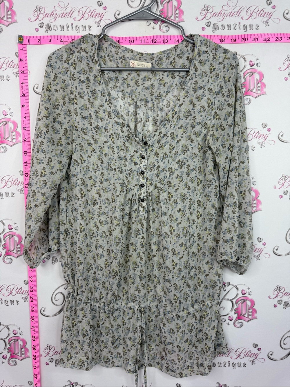 NEVADA blouse Lightweight Floral V-Neck Peasant Blouse - Sage Floral